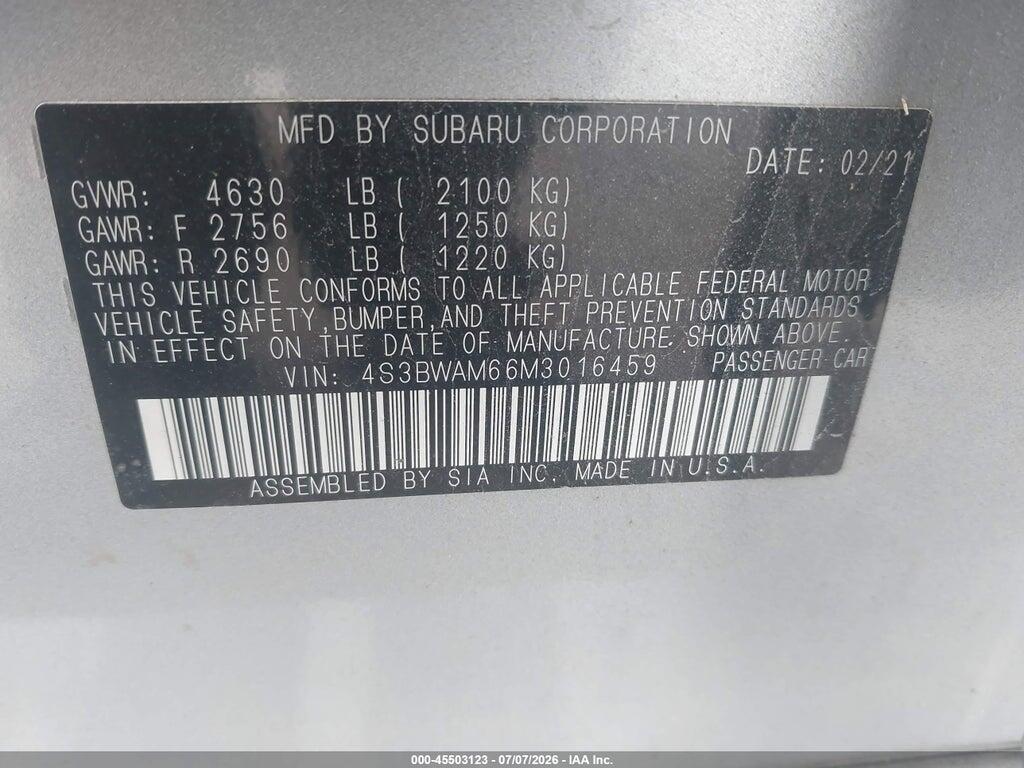 4S3BWAM66M3016459 2021 SUBARU LEGACY photo no. 9