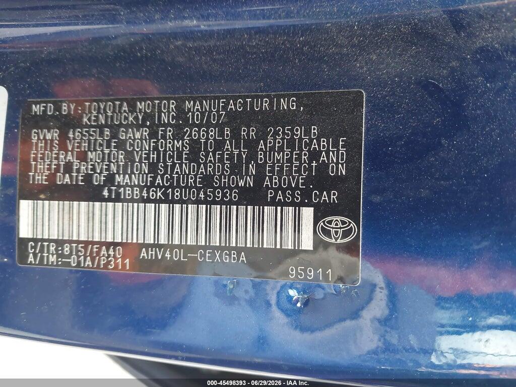 4T1BB46K18U045936 2008 TOYOTA CAMRY HYBRID photo no. 9