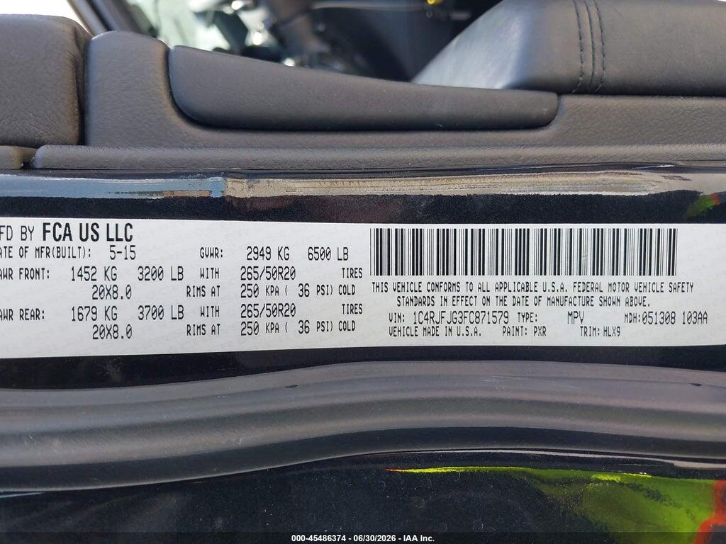 1C4RJFJG3FC871579 2015 JEEP GRAND CHEROKEE photo no. 9
