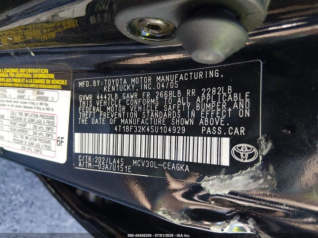 4T1BF32K45U104929 2005 TOYOTA CAMRY photo no. 9