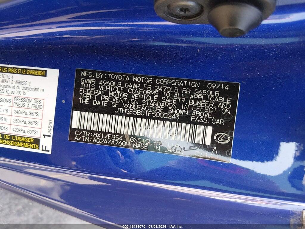 JTHSE5BC1F5000243 2015 LEXUS RC 350 photo no. 9