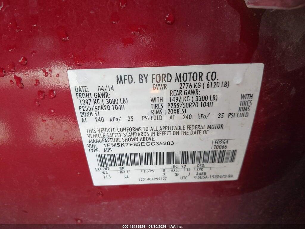 1FM5K7F85EGC35283 2014 FORD EXPLORER photo no. 9