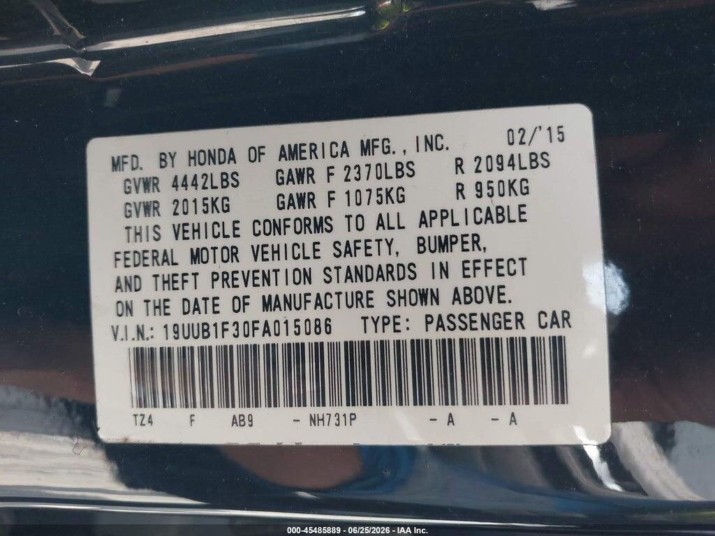 19UUB1F30FA015086 2015 ACURA TLX photo no. 9
