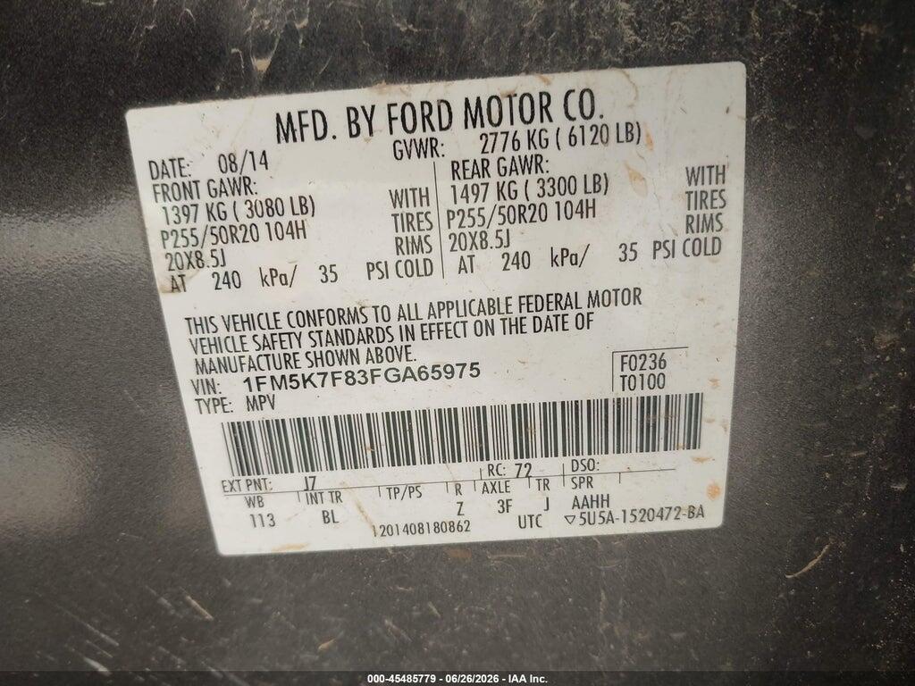 1FM5K7F83FGA65975 2015 FORD EXPLORER photo no. 9