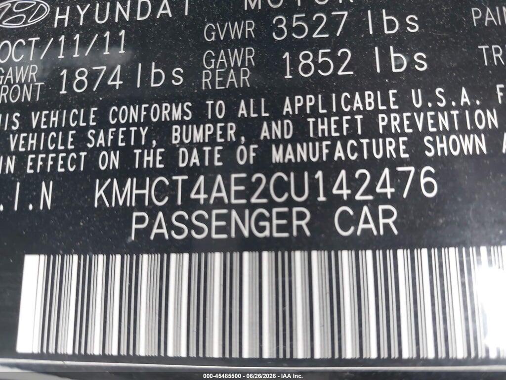 KMHCT4AE2CU142476 2012 HYUNDAI ACCENT photo no. 9