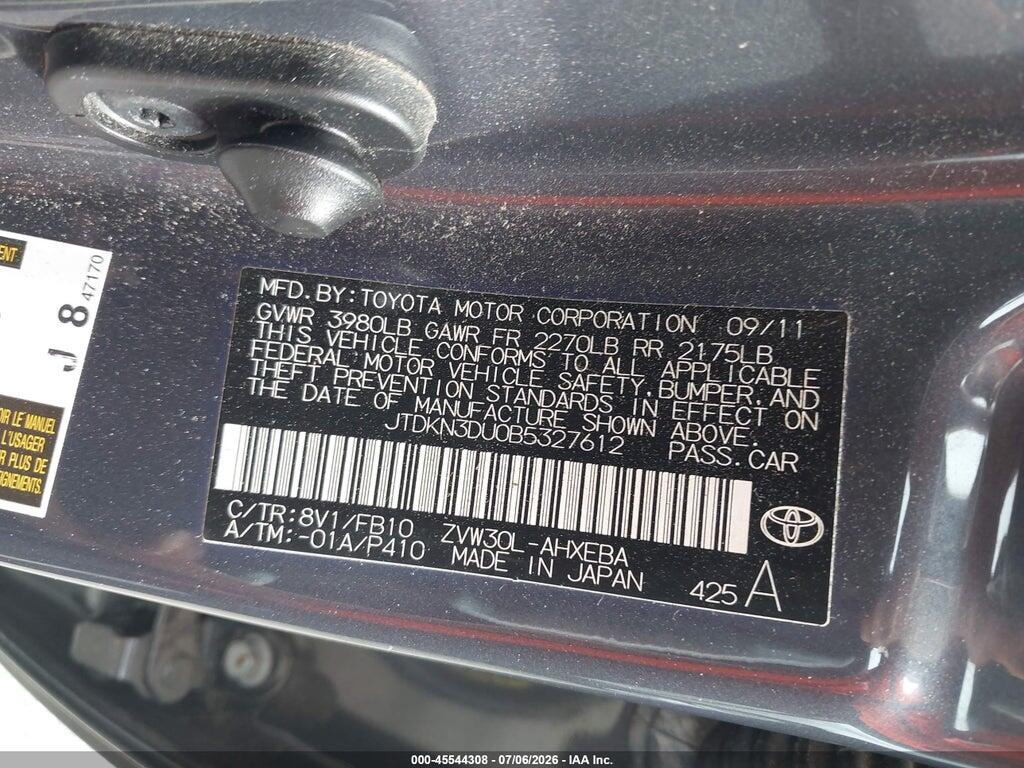 JTDKN3DU0B5327612 2011 TOYOTA PRIUS photo no. 9