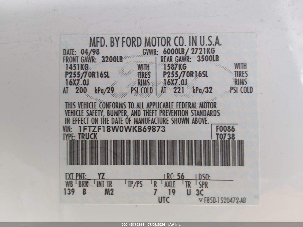 1FTZF18W0WKB69873 1998 FORD F-150 photo no. 9