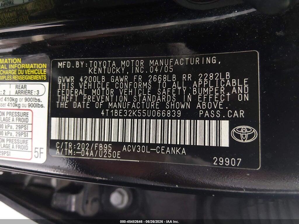 4T1BE32K55U066839 2005 TOYOTA CAMRY photo no. 9