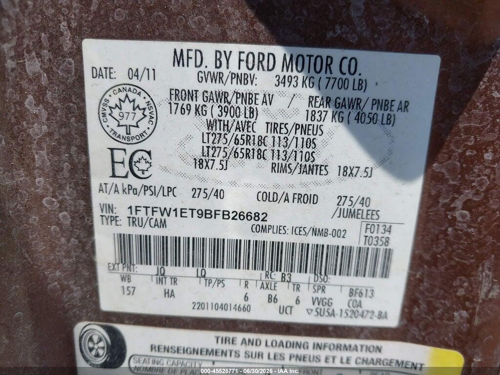 1FTFW1ET9BFB26682 2011 FORD F-150 photo no. 9