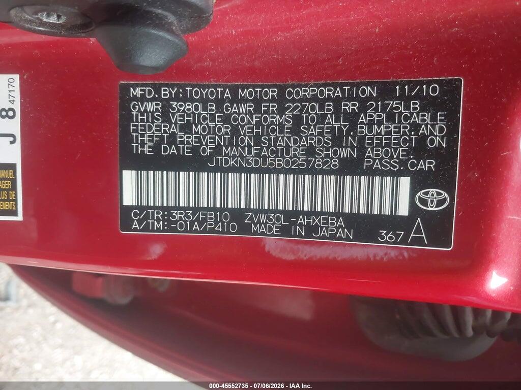 JTDKN3DU5B0257828 2011 TOYOTA PRIUS photo no. 9