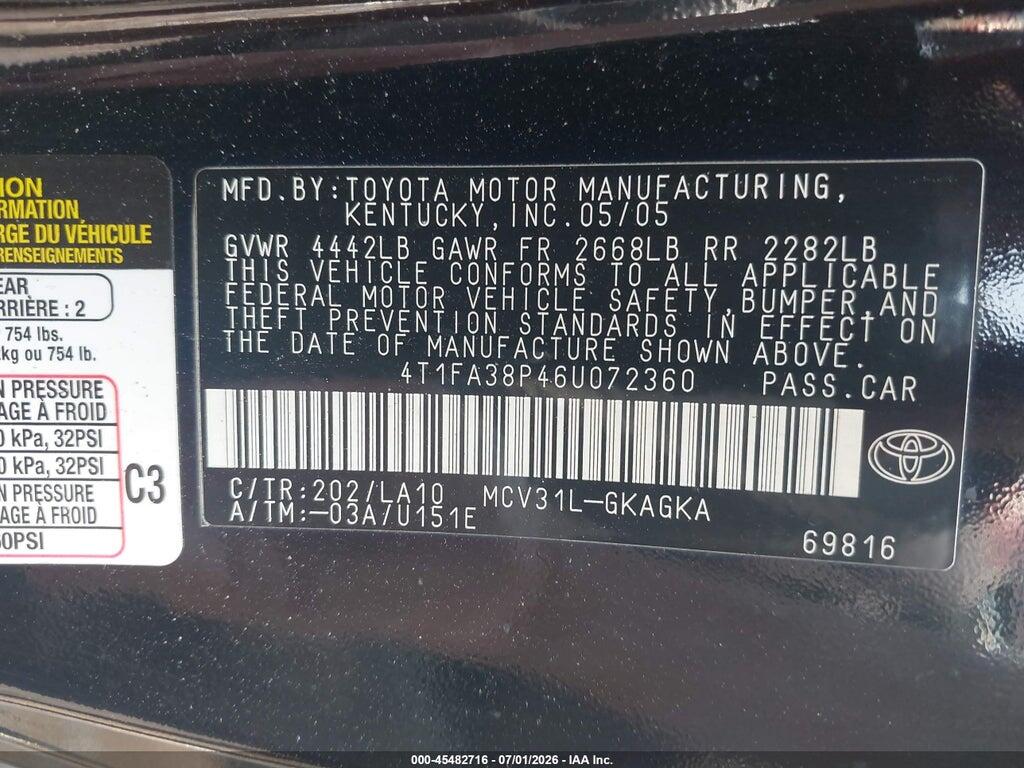 4T1FA38P46U072360 2006 TOYOTA CAMRY SOLARA photo no. 9