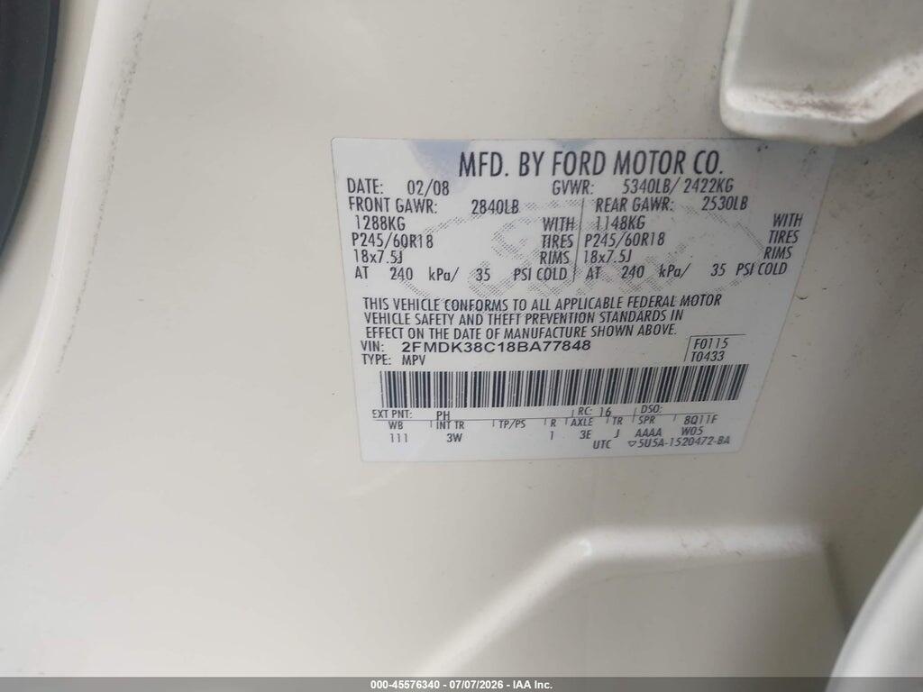 2FMDK38C18BA77848 2008 FORD EDGE photo no. 9