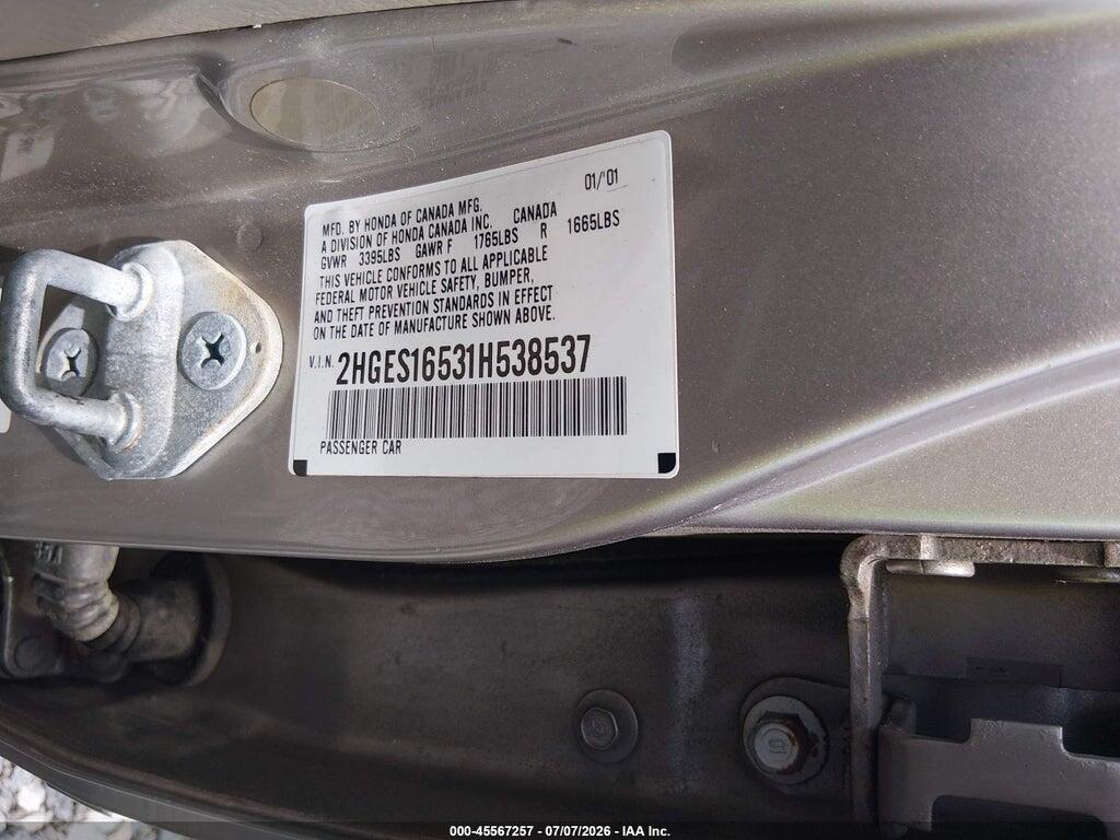 2HGES16531H538537 2001 HONDA CIVIC photo no. 9