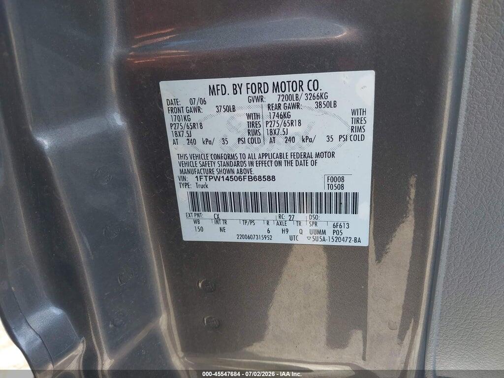 1FTPW14506FB68588 2006 FORD F-150 photo no. 9