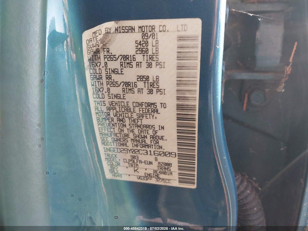 1N6ED29Y02C316009 2002 NISSAN FRONTIER photo no. 9