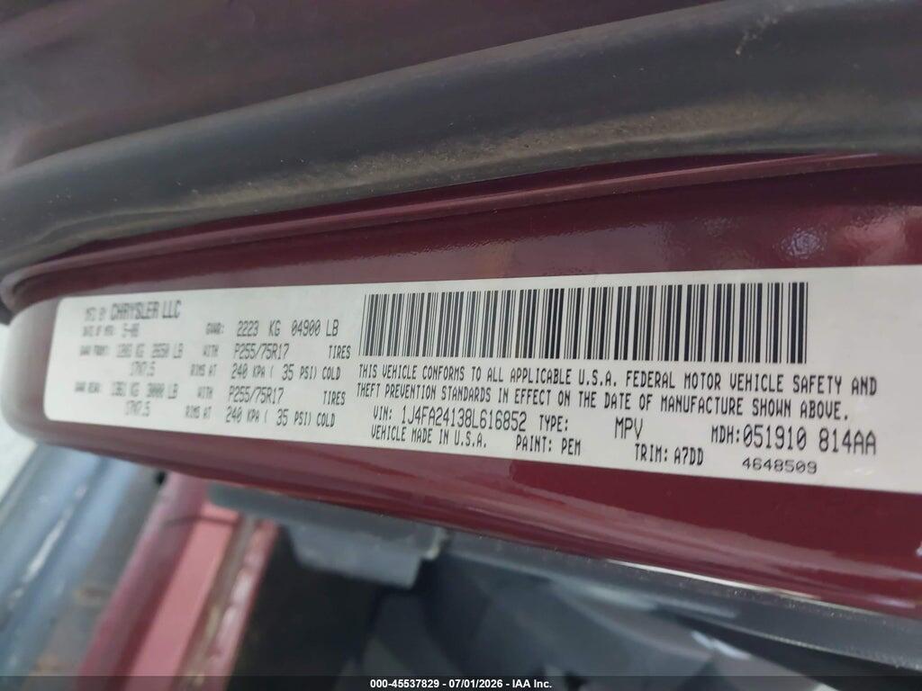 1J4FA24138L616852 2008 JEEP WRANGLER photo no. 9