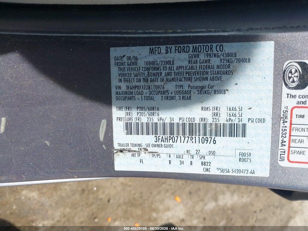 3FAHP07177R110976 2007 FORD FUSION photo no. 9