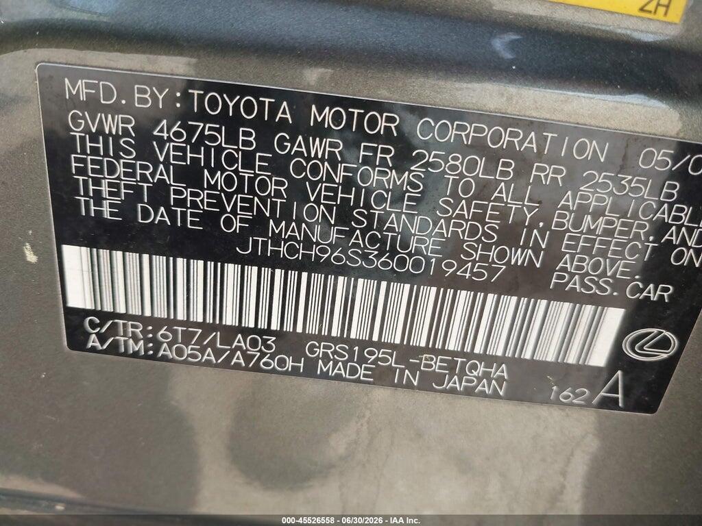 JTHCH96S360019457 2006 LEXUS GS 300 photo no. 9