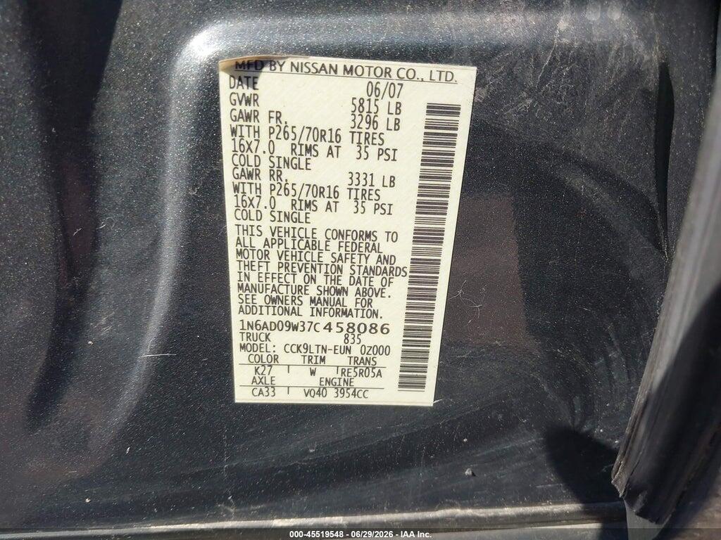 1N6AD09W37C458086 2007 NISSAN FRONTIER photo no. 9