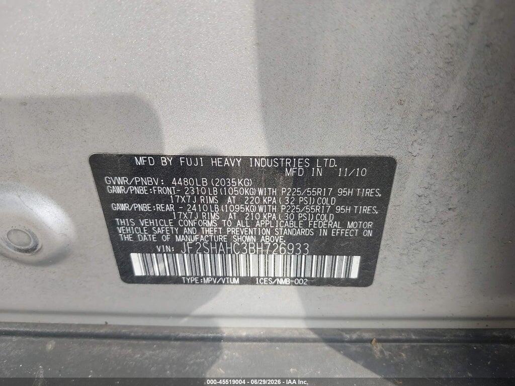 JF2SHAHC3BH726933 2011 SUBARU FORESTER photo no. 9