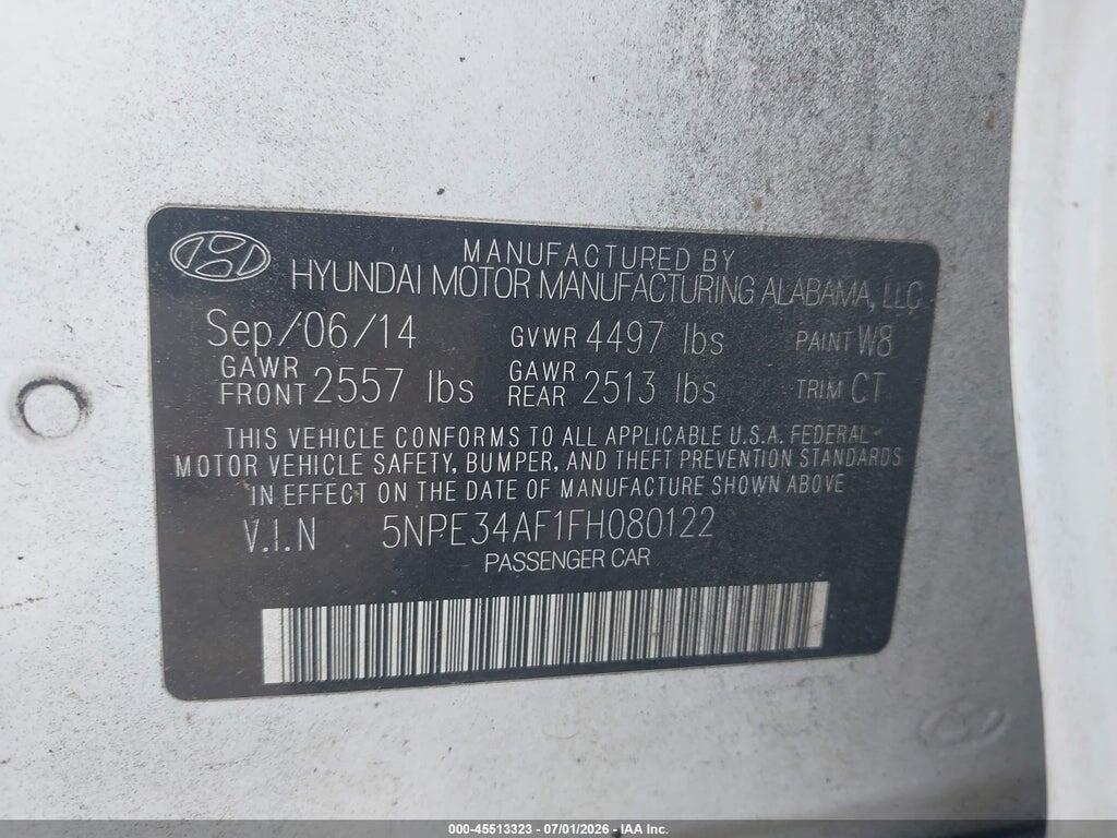 5NPE34AF1FH080122 2015 HYUNDAI SONATA photo no. 9