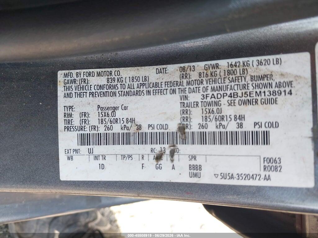 3FADP4BJ5EM138914 2014 FORD FIESTA photo no. 9