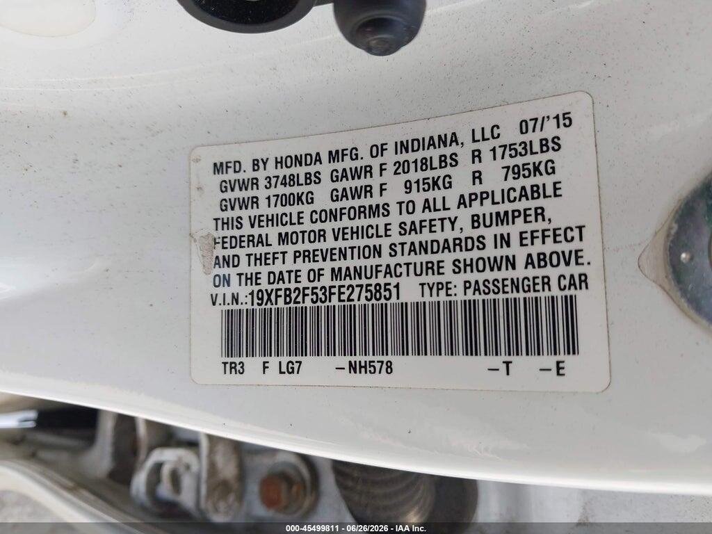 19XFB2F53FE275851 2015 HONDA CIVIC photo no. 9