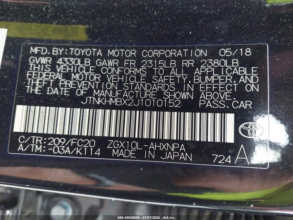 JTNKHMBX2J1010152 2018 TOYOTA C-HR photo no. 9