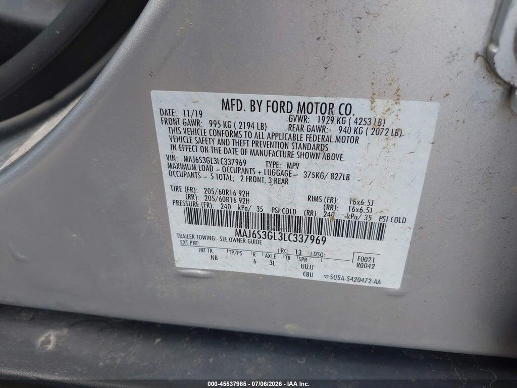 MAJ6S3GL3LC337969 2020 FORD ECOSPORT photo no. 9