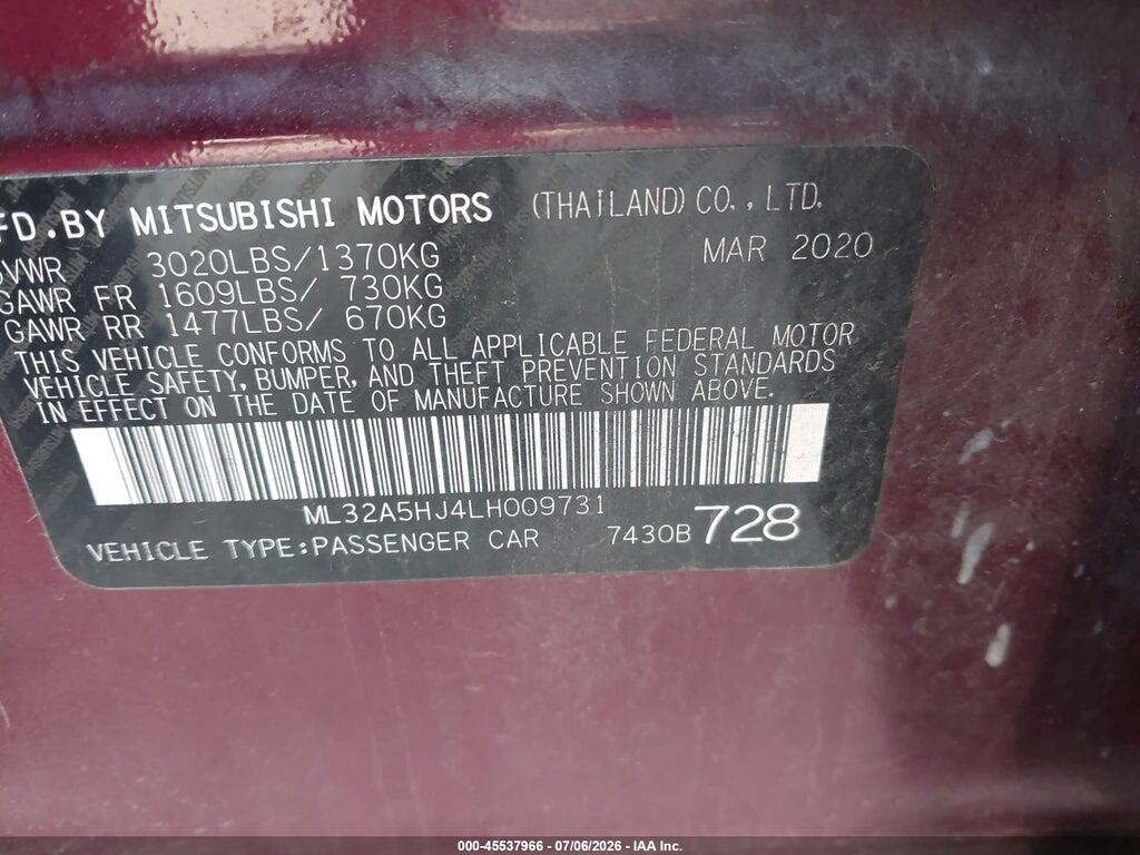 ML32A5HJ4LH009731 2020 MITSUBISHI MIRAGE photo no. 9