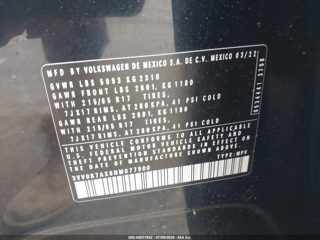 3VV0B7AX6NM077900 2022 VOLKSWAGEN TIGUAN photo no. 9