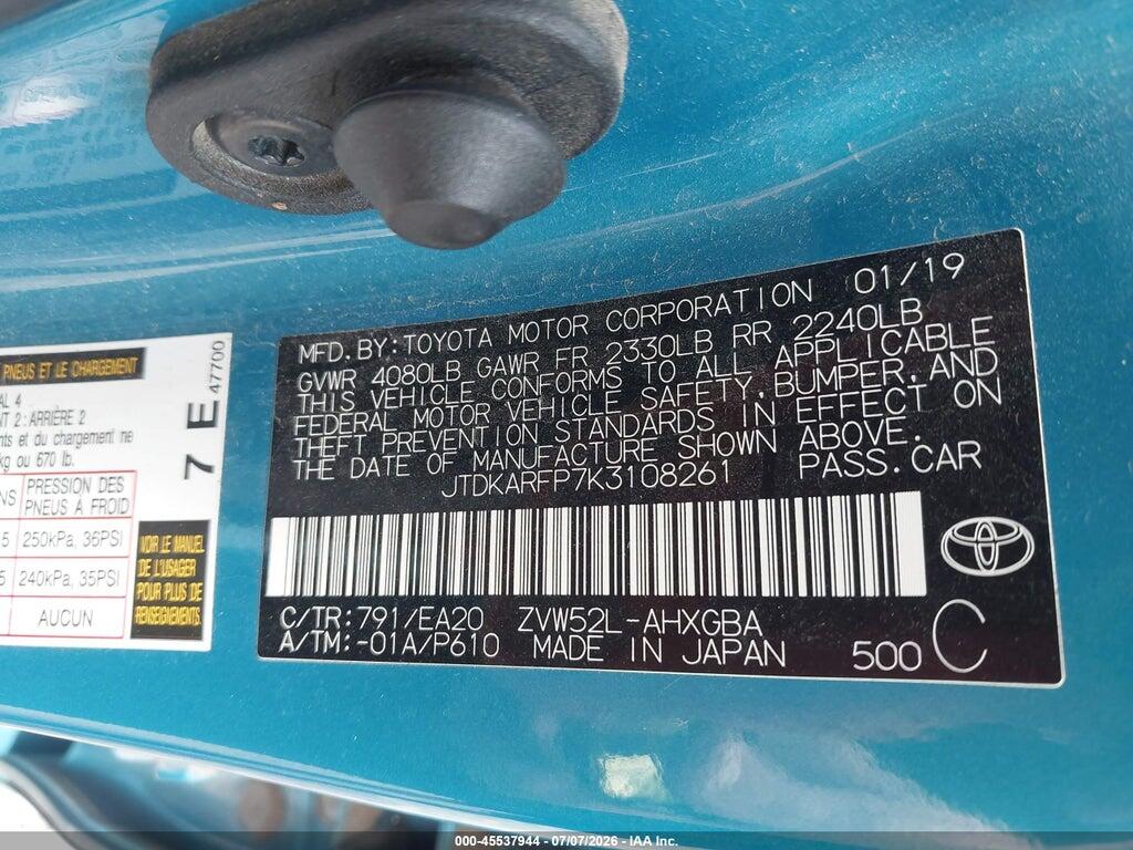 JTDKARFP7K3108261 2019 TOYOTA PRIUS PRIME photo no. 9