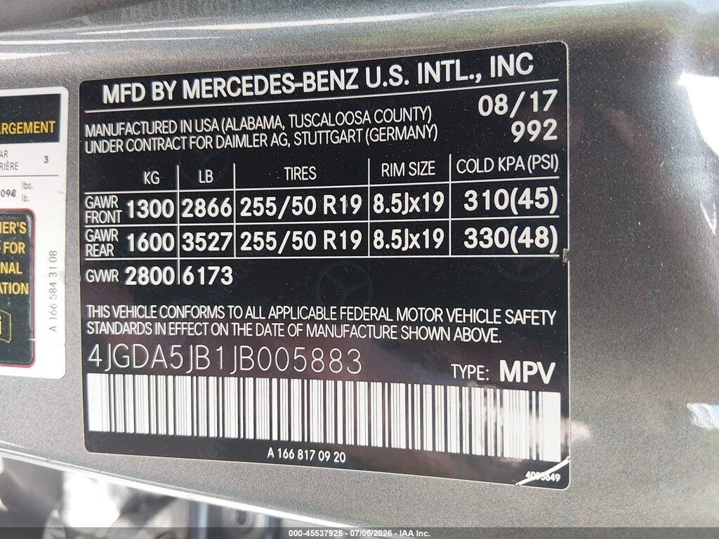 4JGDA5JB1JB005883 2018 MERCEDES-BENZ GLE 350 photo no. 9