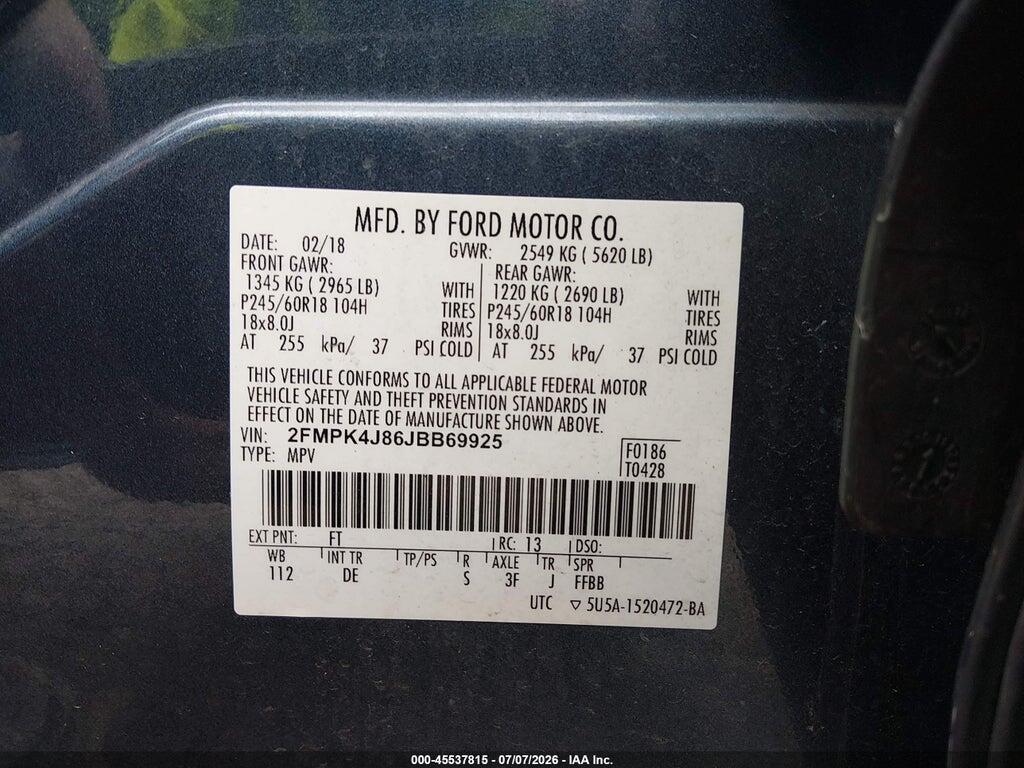 2FMPK4J86JBB69925 2018 FORD EDGE photo no. 9