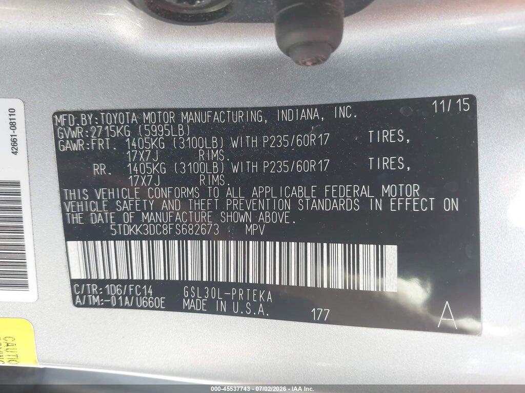 5TDKK3DC8FS682673 2015 TOYOTA SIENNA photo no. 9