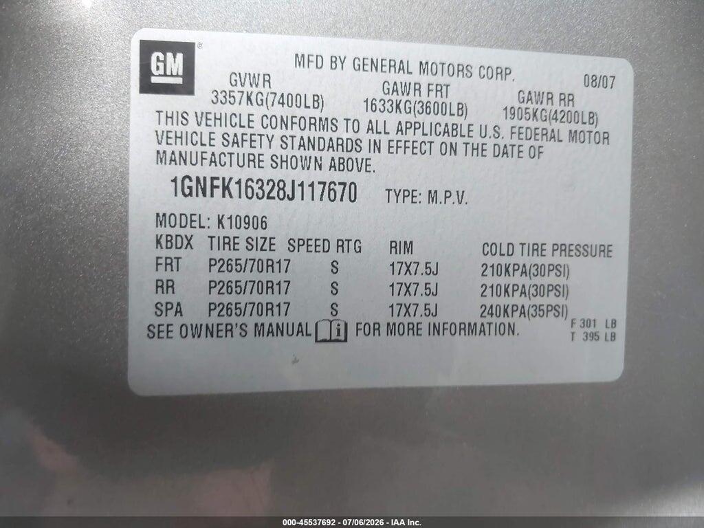 1GNFK16328J117670 2008 CHEVROLET SUBURBAN 1500 photo no. 9