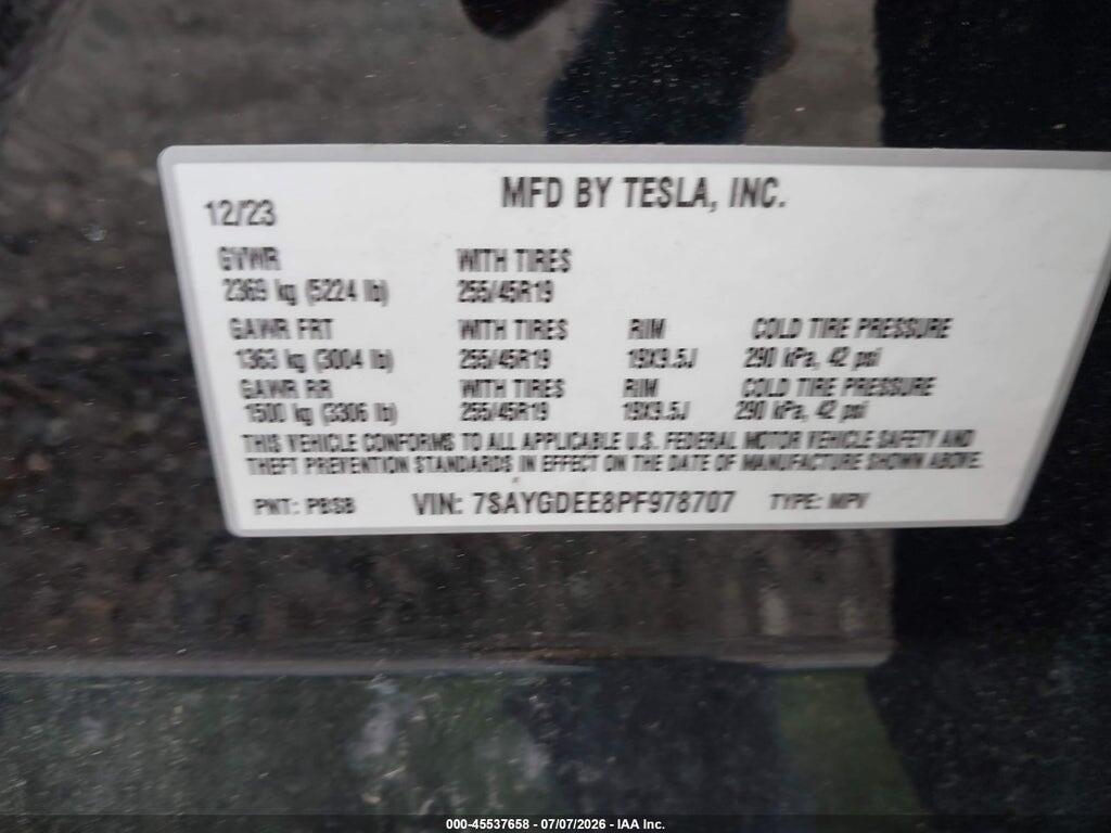 7SAYGDEE8PF978707 2023 TESLA MODEL Y photo no. 9