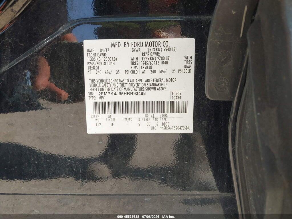 2FMPK4J95HBB93488 2017 FORD EDGE photo no. 9