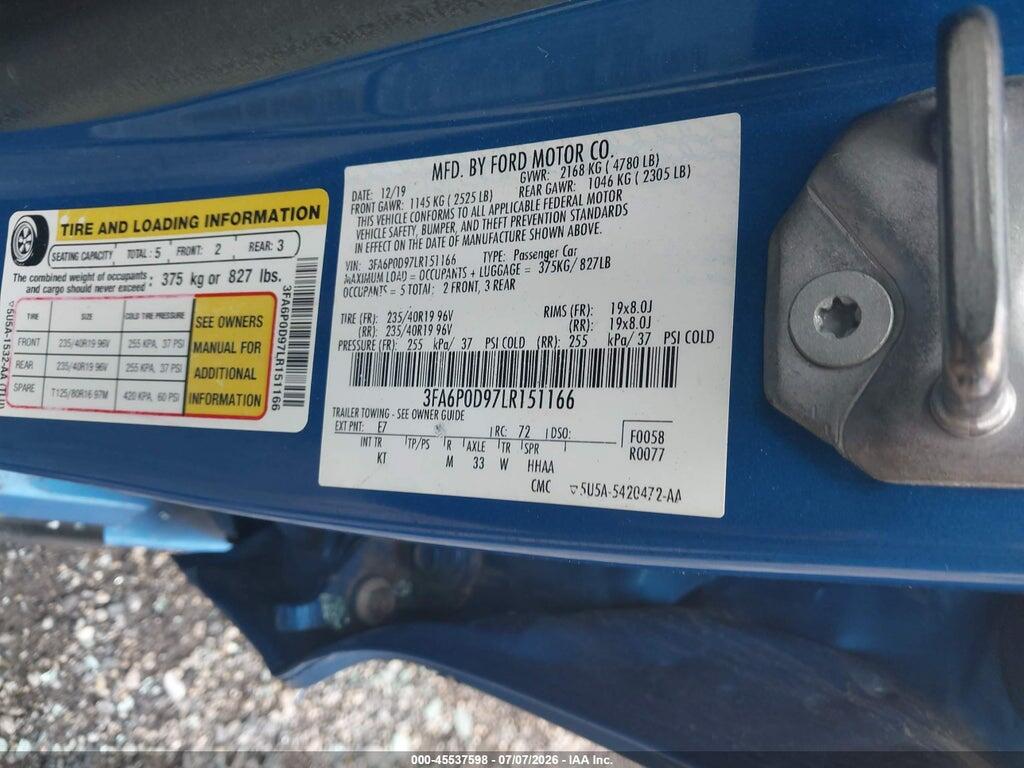 3FA6P0D97LR151166 2020 FORD FUSION photo no. 9