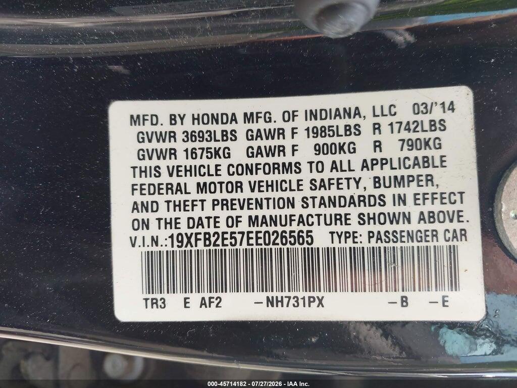 19XFB2E57EE026565 2014 HONDA CIVIC photo no. 9