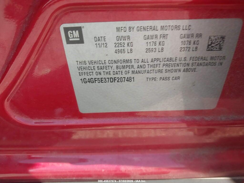 1G4GF5E37DF207481 2013 BUICK LACROSSE photo no. 9