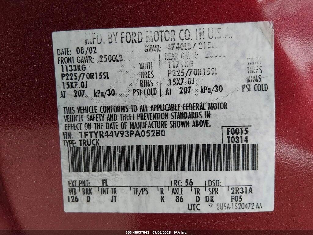 1FTYR44V93PA05280 2003 FORD RANGER photo no. 9