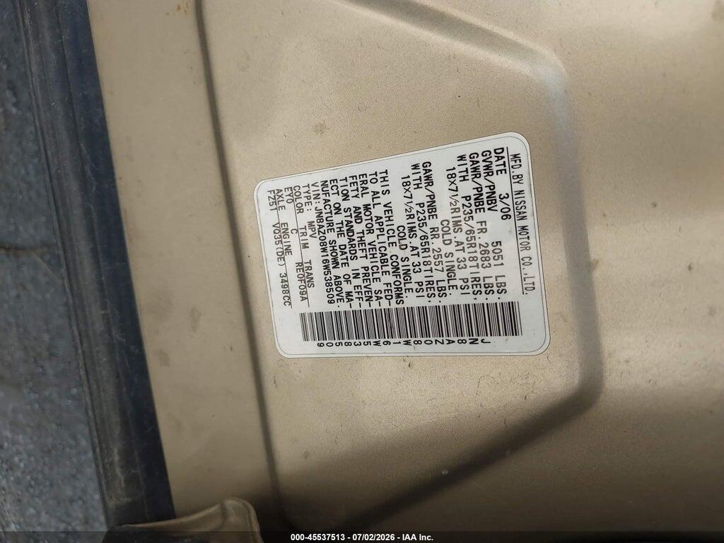 JN8AZ08W16W538509 2006 NISSAN MURANO photo no. 9
