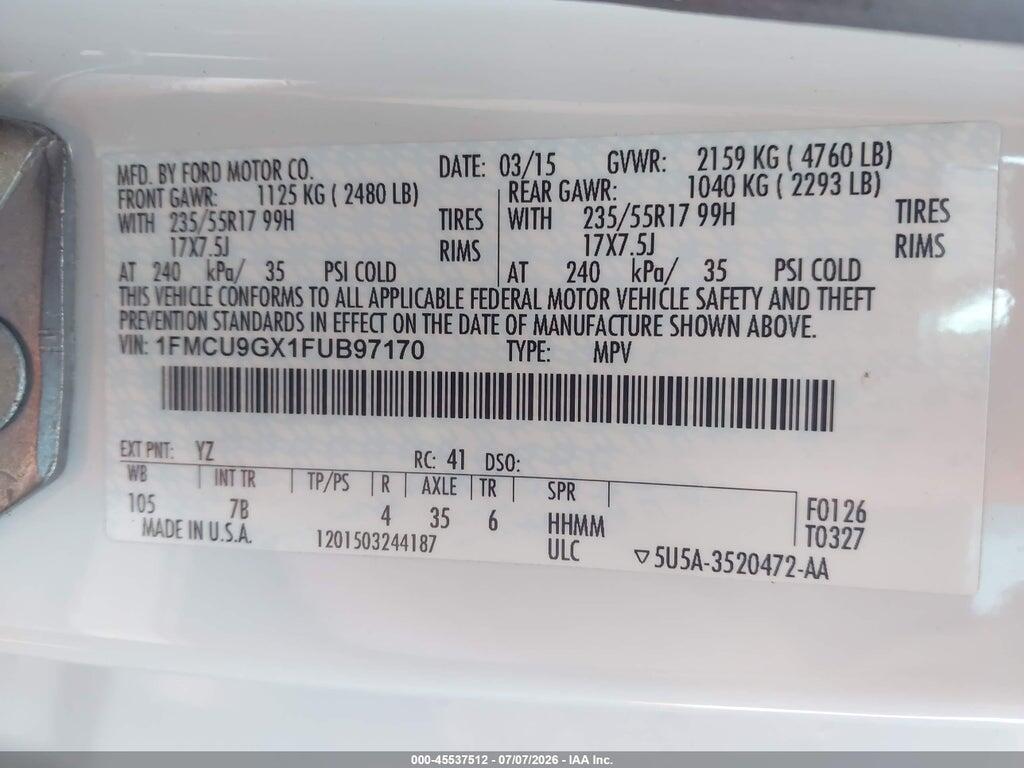 1FMCU9GX1FUB97170 2015 FORD ESCAPE photo no. 9