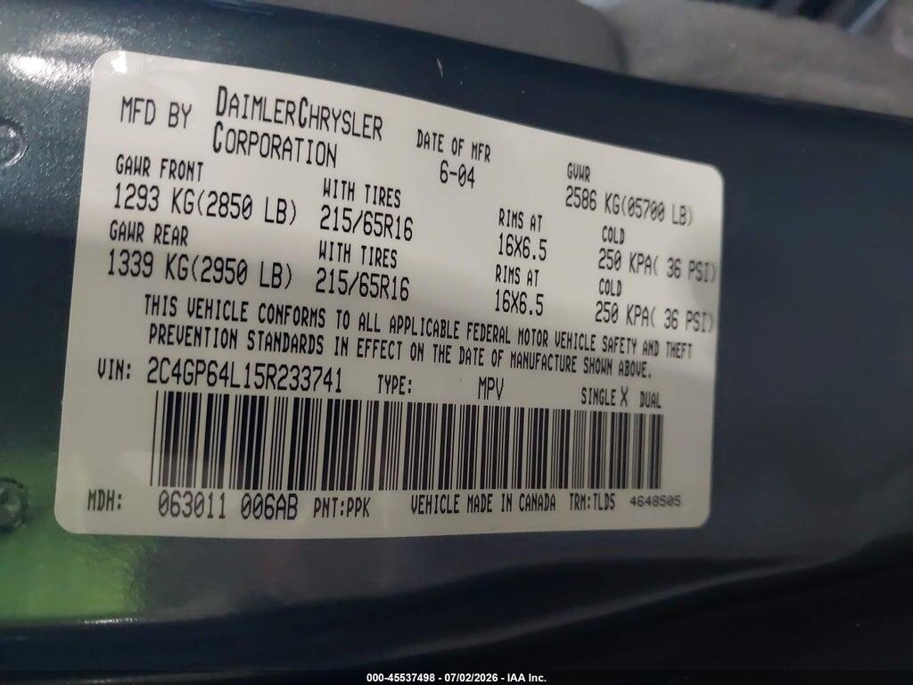 2C4GP64L15R233741 2005 CHRYSLER TOWN & COUNTRY photo no. 9