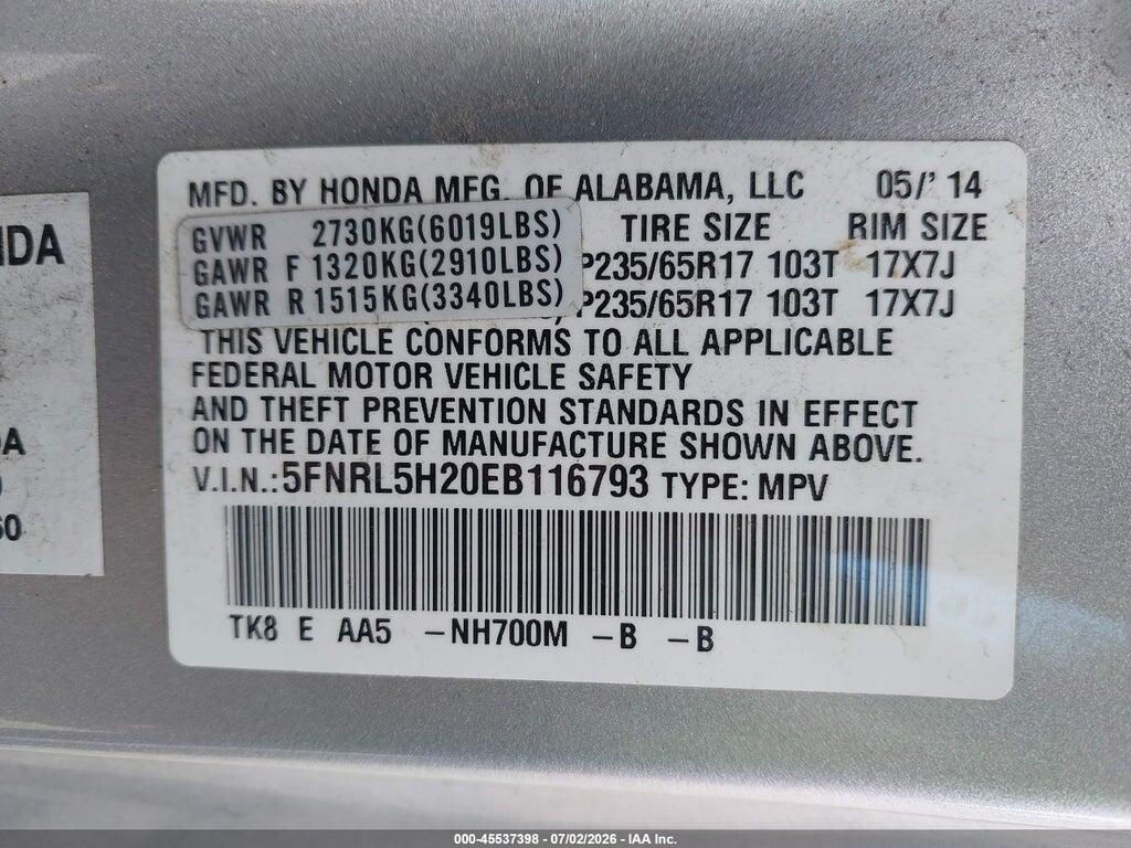 5FNRL5H20EB116793 2014 HONDA ODYSSEY photo no. 9