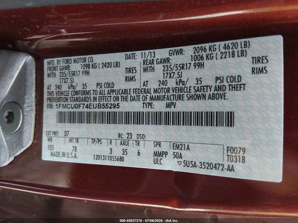 1FMCU0F74EUB55295 2014 FORD ESCAPE photo no. 9