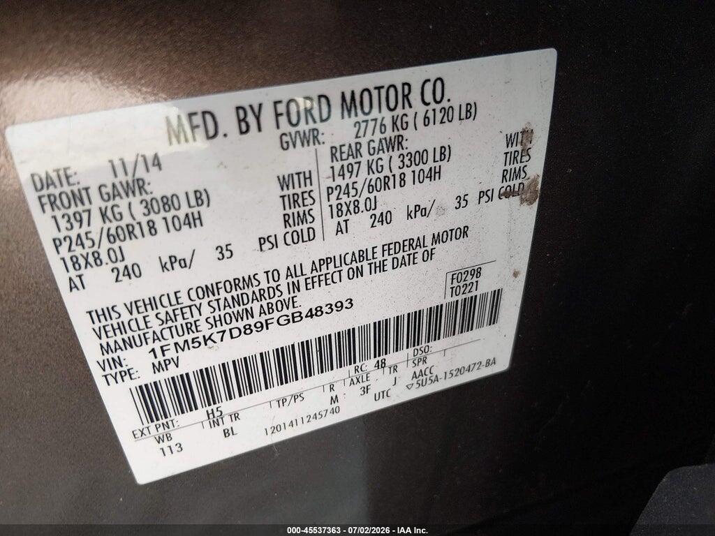 1FM5K7D89FGB48393 2015 FORD EXPLORER photo no. 9