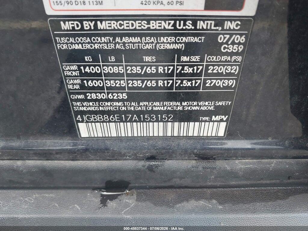 4JGBB86E17A153152 2007 MERCEDES-BENZ ML 350 photo no. 9