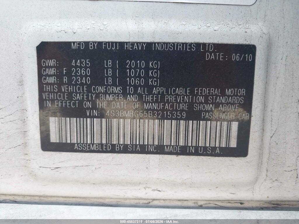4S3BMBG65B3215359 2011 SUBARU LEGACY photo no. 9